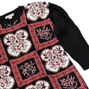 Rachel Max Large Vintage Grannycore Patchwork Knit Sweater Black Rose Ivory